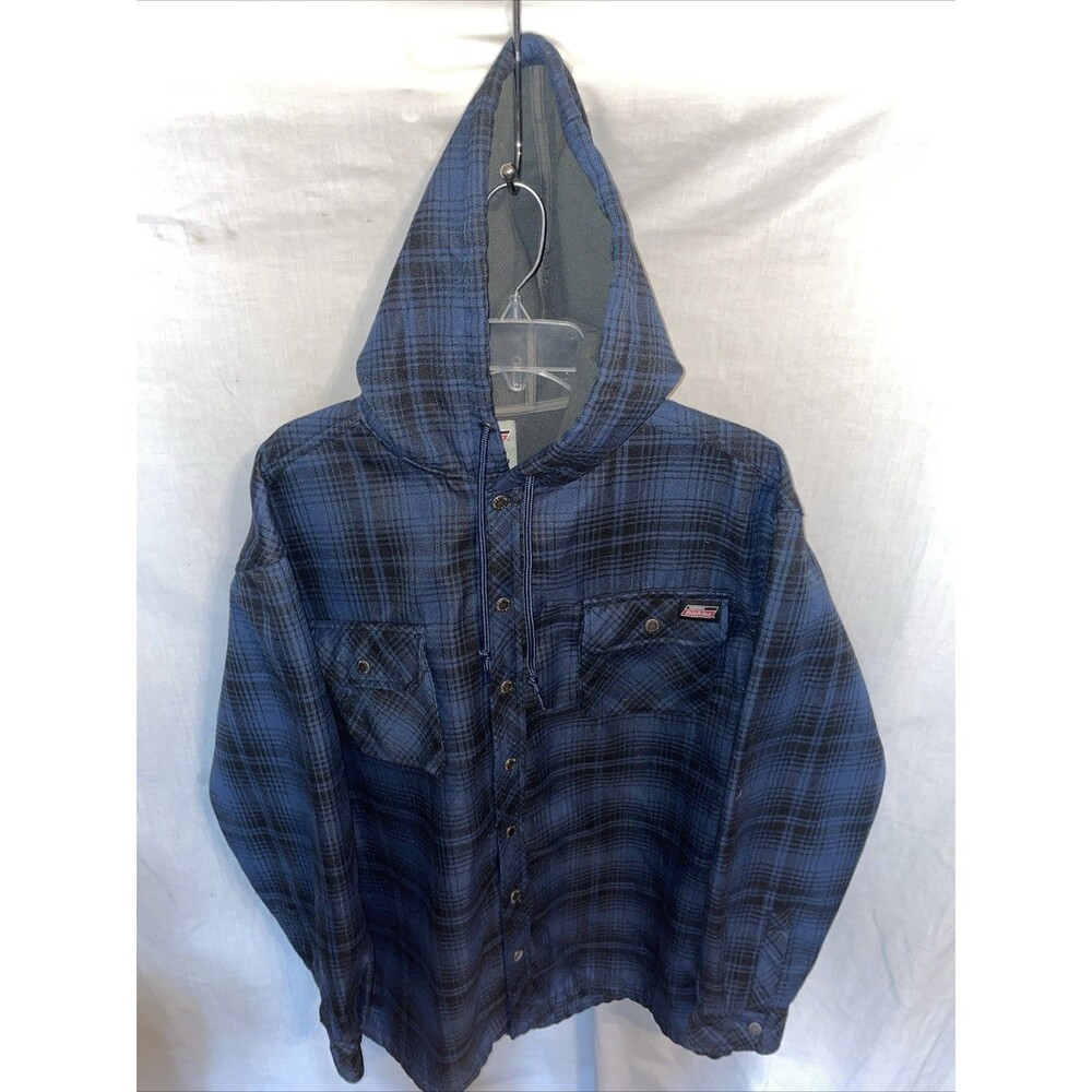 Dickies Men’s Work Hoodie Size Large Blue Plaid Outdoors Workwear Comfort Warmth